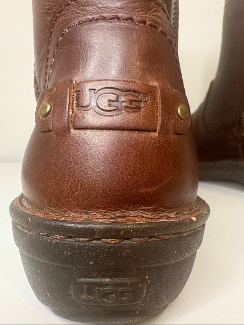 UGG Brown Leather Women's Ankle Booties - Picture 9 of 9